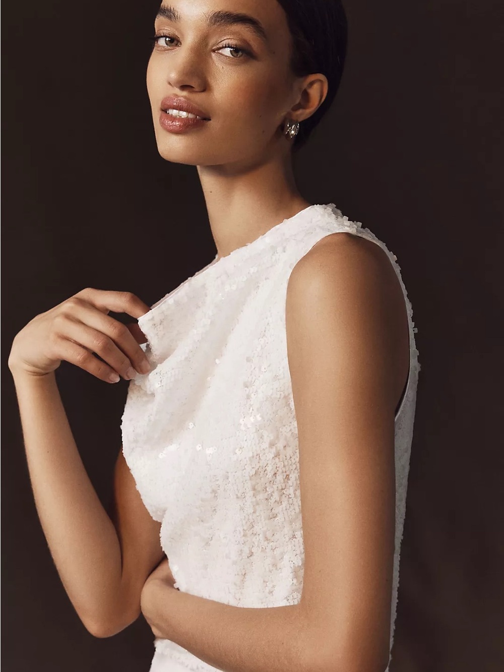 Anthropologie Weddings Shona Joy Illusion Sequin slim Midi Dress White 10 - Picture 4 of 4
